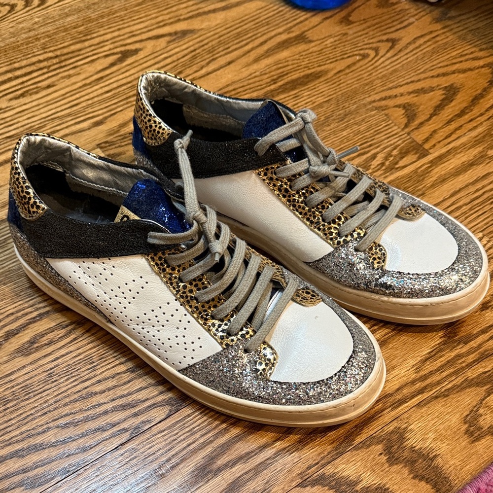 P448 Women's Sneakers with White, Silver, and Leopard Accents